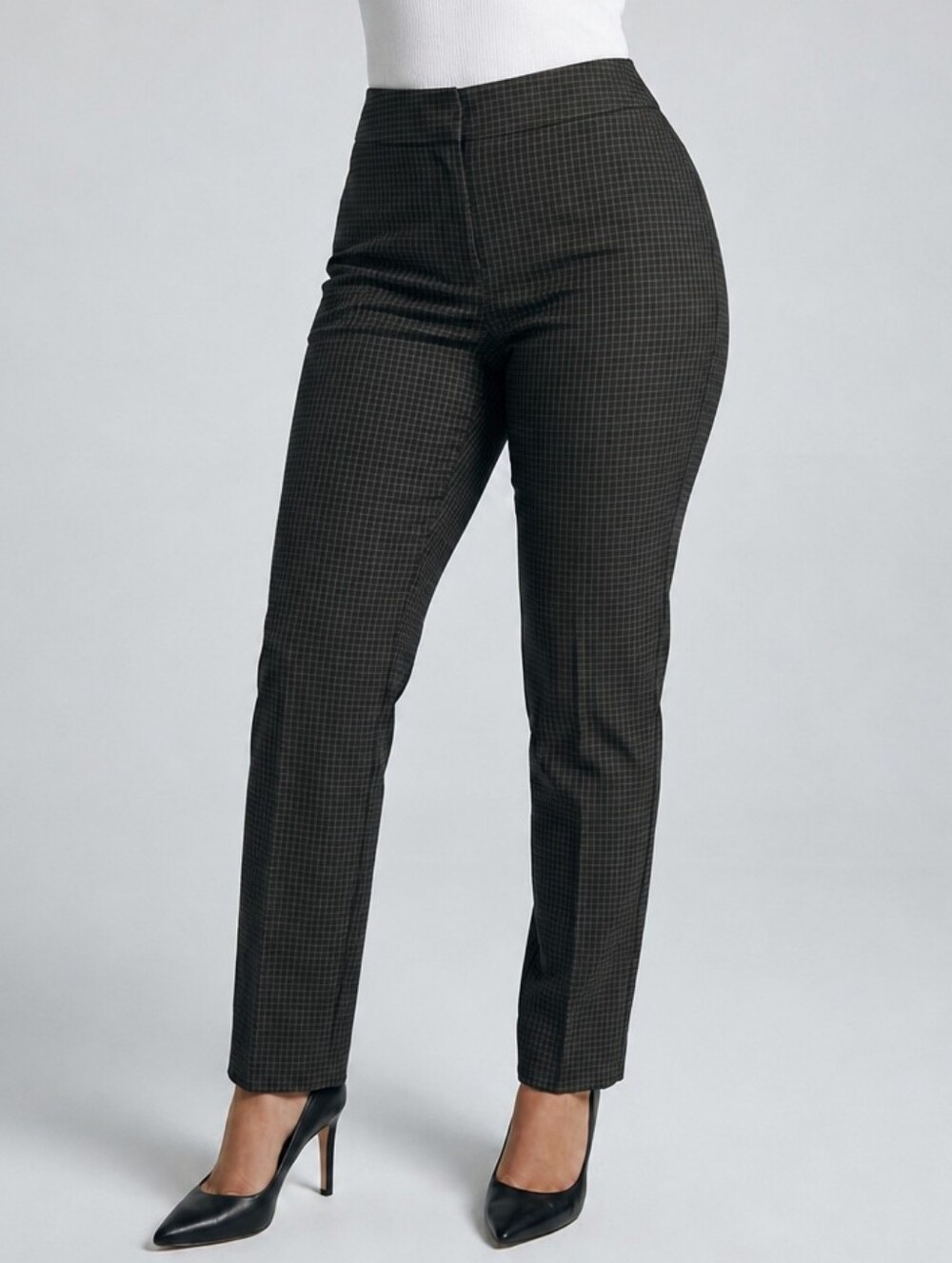 LOFT Navy Blue Subtle Check Straight-Leg Dress Pants